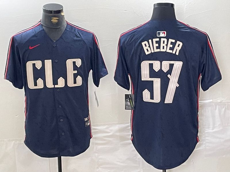 Men Cleveland Indians #57 Bieber Blue City Edition Nike 2024 MLB Jersey style 1->cleveland indians->MLB Jersey